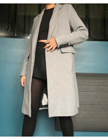 Manteau Femme Long Laine Gris Occasion Petit Prix